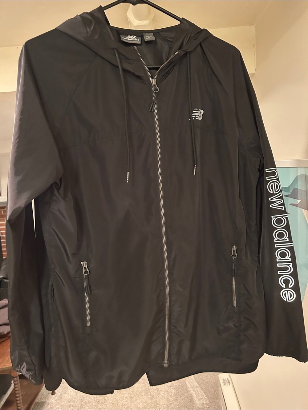 New Balance Black Full Zip Hooded Windbreaker Jacket RN#130893 Womens Size XL -